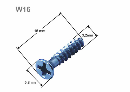 SIMET Wkręt osprzętowy do puszek elektroinstalacyjnych długość 16mm W16