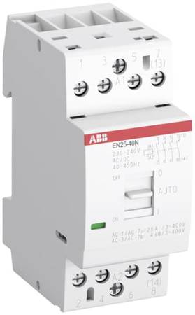 ABB Stycznik modułowy z obsługą ręczną/automatyczną EN25-40N-06, I=25A (AC-1/AC-7a) 4kW (AC-3/400V) U cewki=230V AC/DC; Styki: 4NO